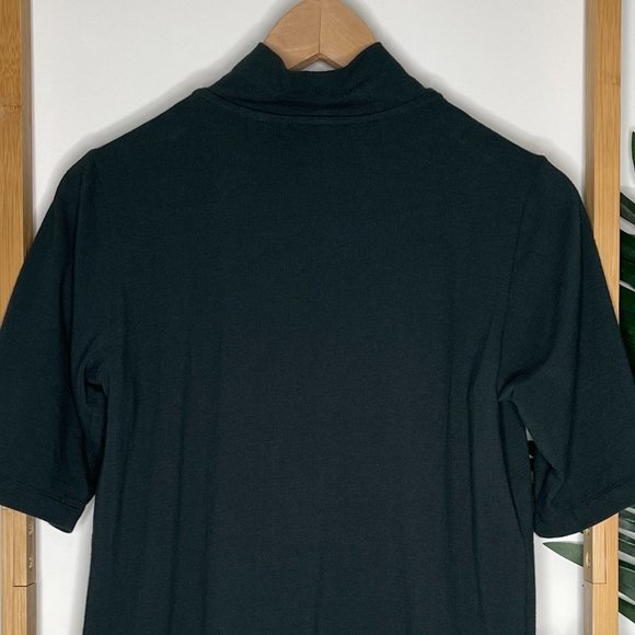 SOLD Trenery Dark Forest Green Mock Neck 1/2 Sleeve T-Shirt Top Size S Cotton - Picture 7 of 10
